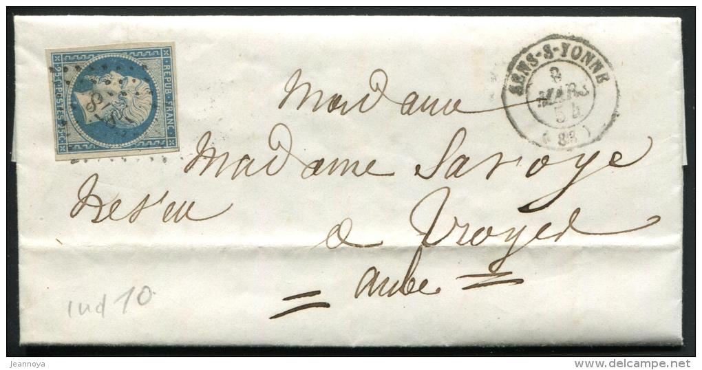 FRANCE - N° 10, OBL. PC SENS/YONNE LE 9/3/1854, POUR TROYES - TB - 1852 Louis-Napoleon