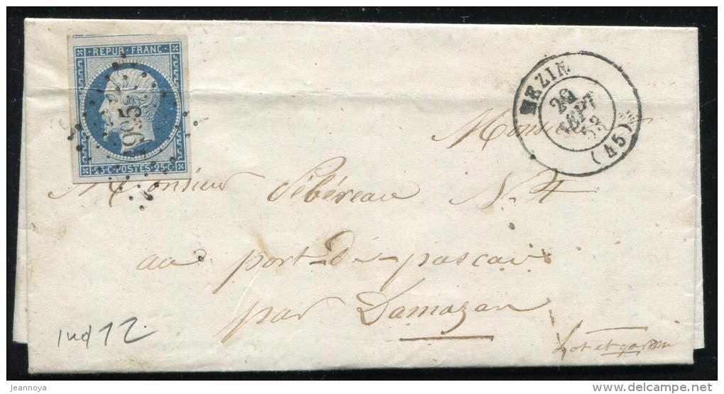 FRANCE - N° 10, OBL. PC MEZIN LE 29/9/1853, POUR DAMAZAN - TB - 1852 Luis-Napoléon