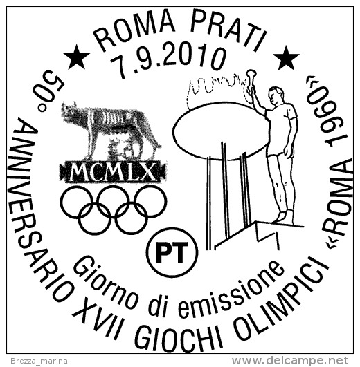 ITALIA - 2010 - Usato - 50º Anniversario Dei Giochi Olimpici Di Roma 1960 - 0,60 € • Tedoforo • Policromo - 2001-10: Oblitérés