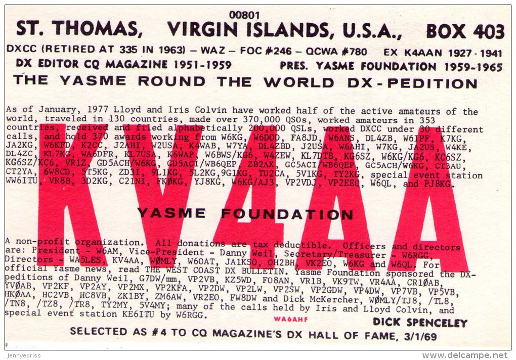 ST.  THOMAS   ,  QSL  , Radioamatori - Virgin Islands, US