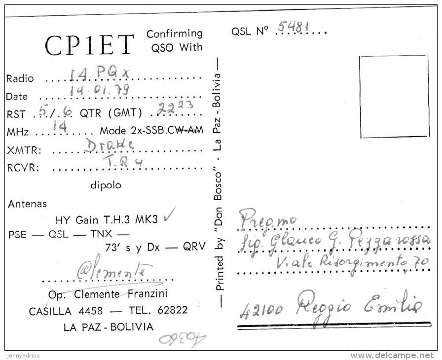 LA  PAZ  ,  Bolivia  ,  QSL  , Radioamatori - Bolivia