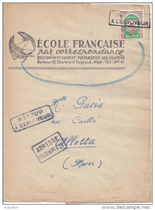 ALGERIE 1947-60 - BANDE A JOURNAUX DE L' ECOLE FRANCAISE D' ALGER, POUR ALLOTTA ( Maroc ) - - Lettres & Documents