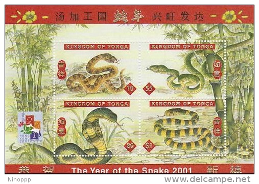 Tonga 2001 Year Of Snake MS MNH - Tonga (1970-...)