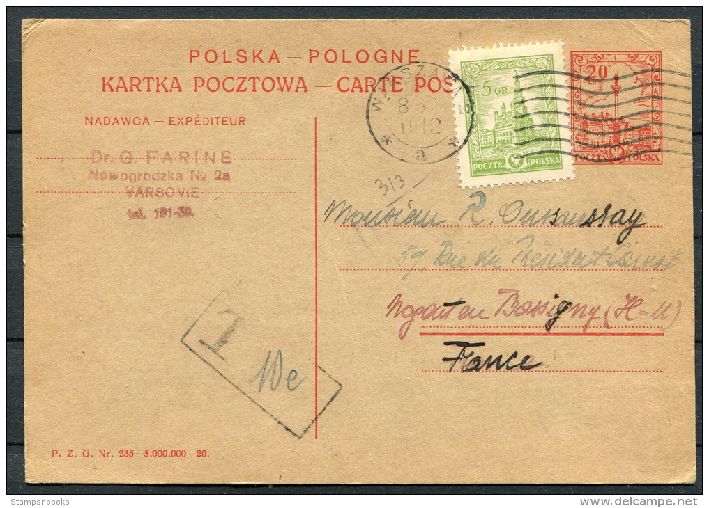 1928 Poland Warsaw Uprated Stationery Postcard - France, Postage Due Taxe - Covers & Documents