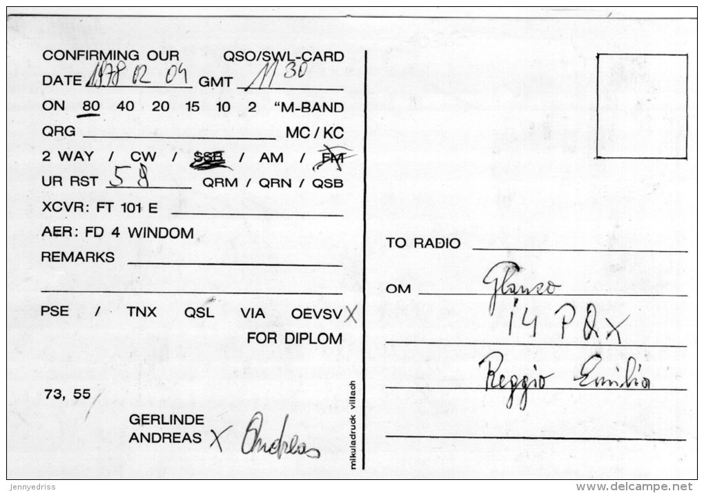 VILLACH , Austria  ,  QSL  , Radioamatori - Villach