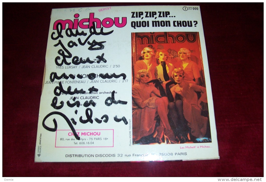 MICHOU  °  AUTOGRAPHE SUR POCHETTE VINYLE 45 TOURS - Autogramme