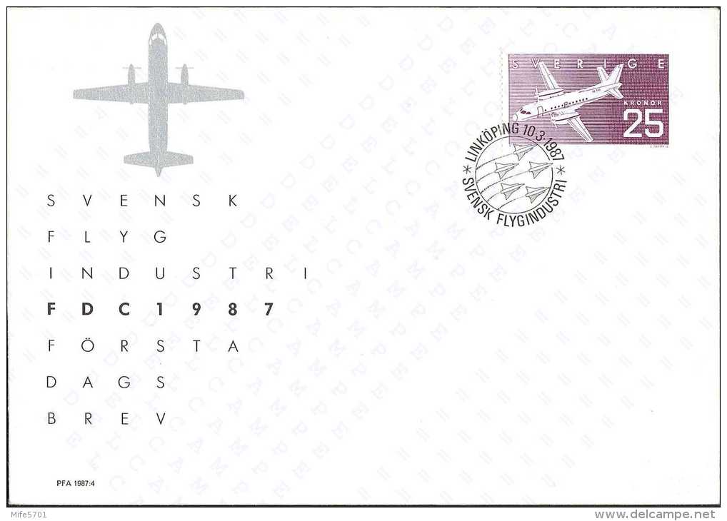 SVENSK FLYG INDUSTRI - 10.03.1987 - FDC - LINKOPING - Lettres & Documents