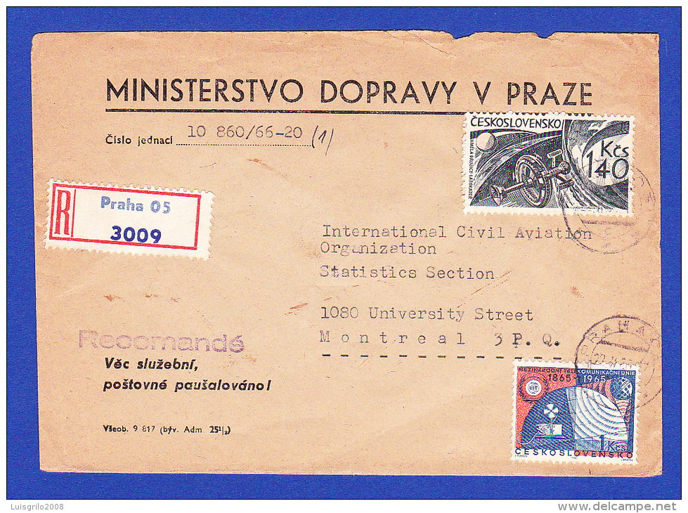 ENVELOPPE RECOMMANDÉ -- MINISTERSTVO DOPRAVY V PRAZE -- CACHET PRAHA 22.II.1966 - Covers & Documents