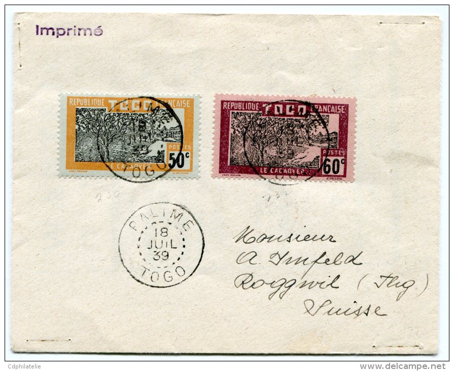 TOGO LETTRE IMPRIME DEPART PALIME 18 JUIL 39 ARRIVEE ROGGWIL 14.VIII.39 (SUISSE) - Storia Postale