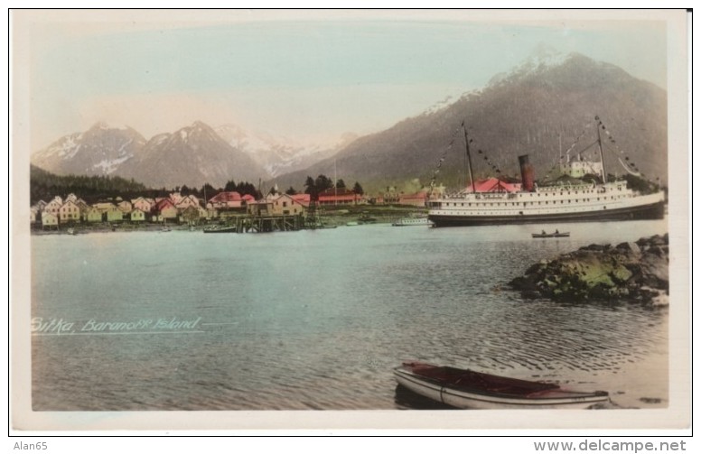 Sitka AK Alaska, Baranoff Island, Ship Steamer In Harbor C1910s/20s Vintage Real Photo Postcard - Sitka
