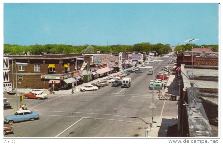 Brookings SD South Dakota, Main Street Scene, Auto, US Mail Truck, Drug Store Sign C1950s/60s Vintage Postcard - Brookings