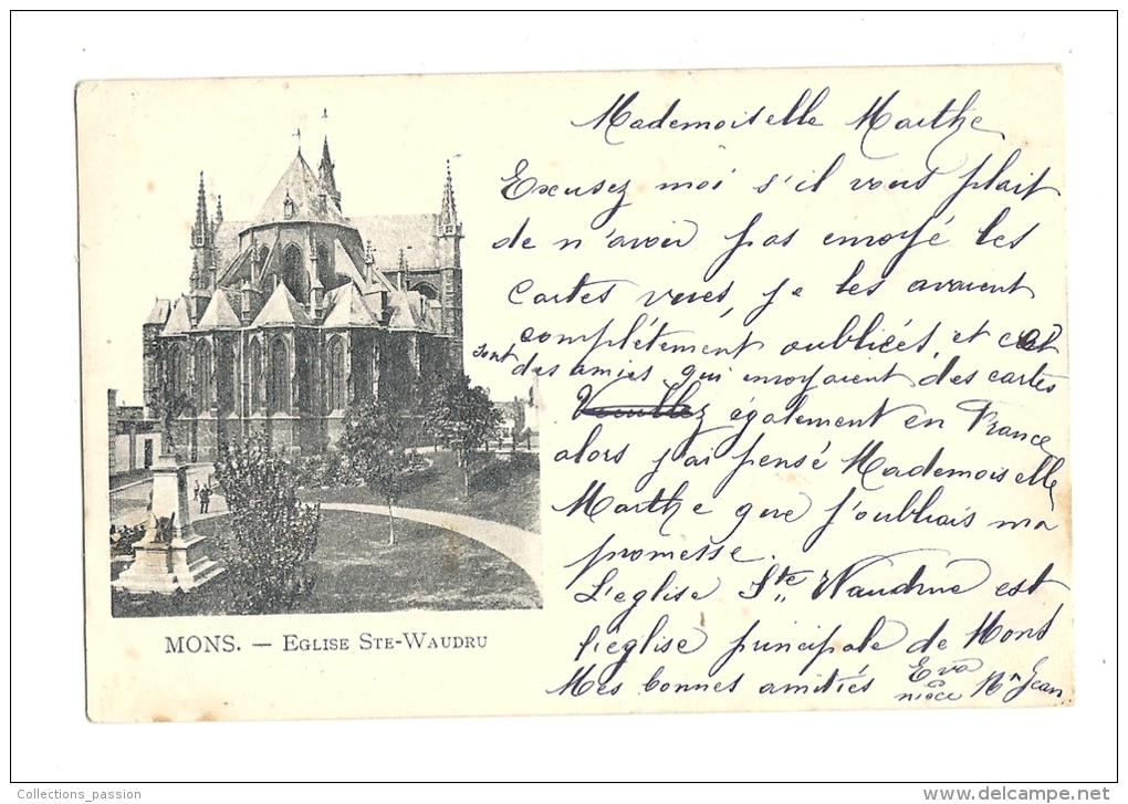 Cp, Belgique, Mons, Eglise Sainte-Waudru, écrite - Mons