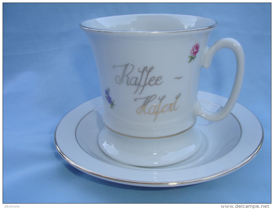 Tasse Et Sous Tasse à Cafe, Kaffee Haferl En Porcelaine à Decor De Fleurs, Lang Ebrach, Bavaria, Germany (13-3318) - Bavaria (DEU)