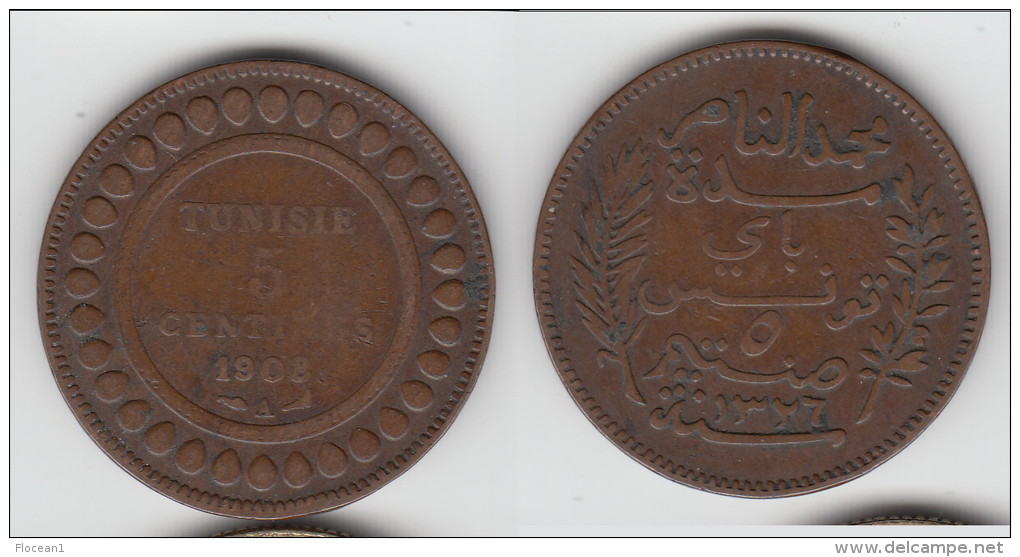 ****  TUNISIE - TUNISIA - 5 CENTIMES 1908 A  BRONZE **** EN ACHAT IMMEDIAT !!! - Tunisia