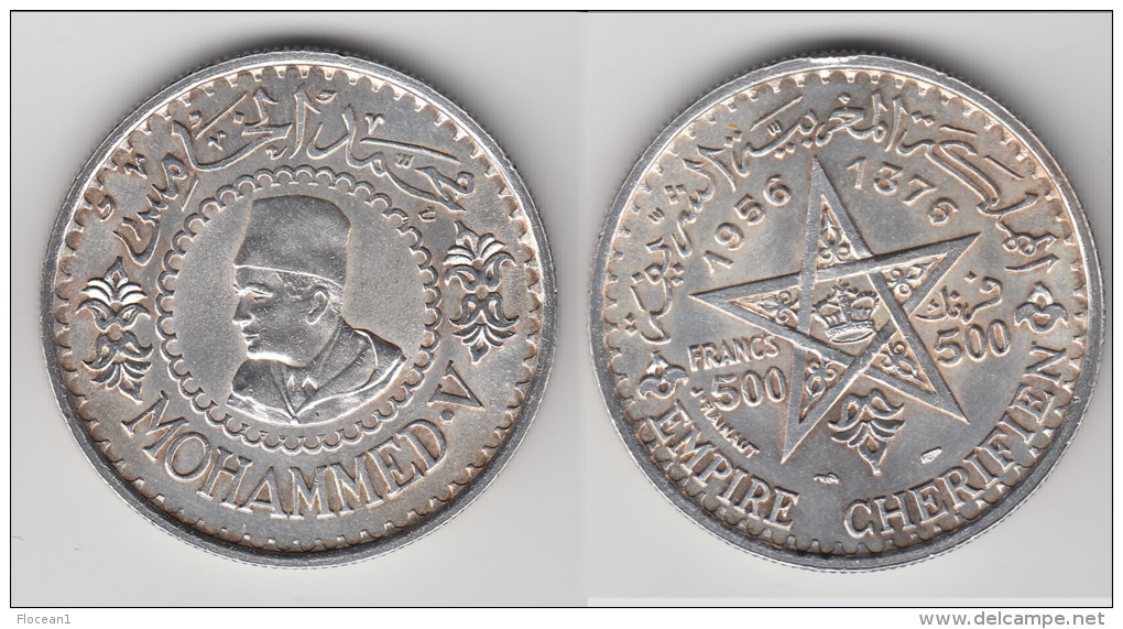 TOP QUALITE / UNC **** MAROC - MOROCCO - 500 FRANCS 1956-AH1376 - ARGENT - SILVER **** EN ACHAT IMMEDIAT !!! - Maroc