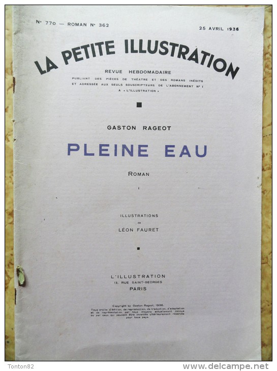 Gaston Rageot  - Pleine Eau - La Petite Illustration N° 770 - Roman N° 362 - 25 Avril 1936 - 1901-1940