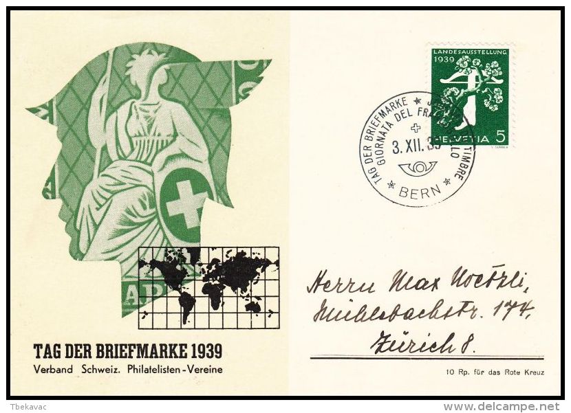 Switzerland 1939, Illustarted Card "Stamp Day" W./ Postmark Bern - Lettres & Documents