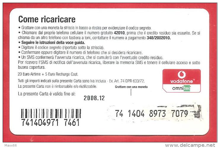 ITALIA - VODAFONE - RICARICARD - RICARICA - CARICO SOSPESO - How Are You? - SCAD. DICEMBRE  2008 - 25 EURO - Schede GSM, Prepagate & Ricariche