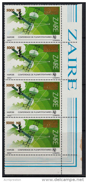 B0329 ZAIRE, NZ 5,000 Surcharge On Plenipotentiares, Vert Strip Of 4,  MNH - Neufs