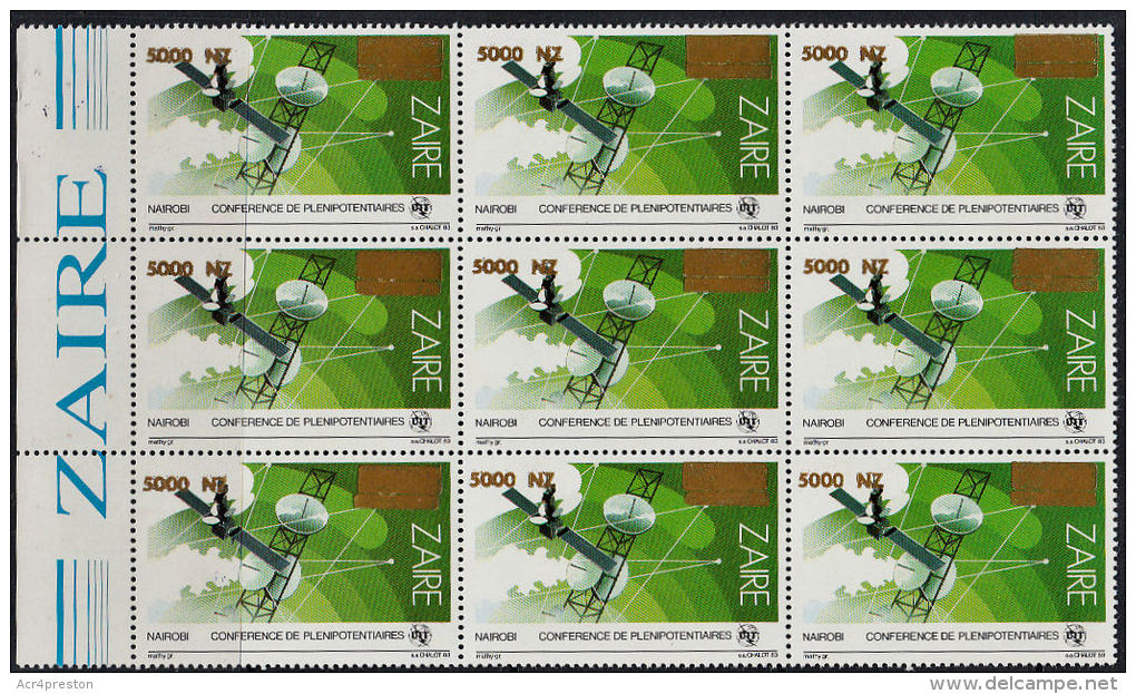 C0323 ZAIRE, NZ 5,000 Surcharge On Plenipotentiares,block Of 9,  MNH - Nuevos