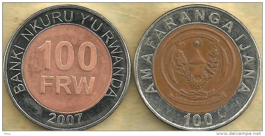 RWANDA  100 FRANCS INSCRIPTION FRONT EMBLEM  BACK  BI-METAL 2007 UNC KM NEW  READ DESCRIPTION CAREFULLY !!! - Rwanda