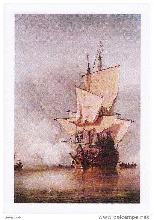 Maritime Art Postcard Cannon Shot Sail Warship Ship Painting Willem Van De Veld - Guerra