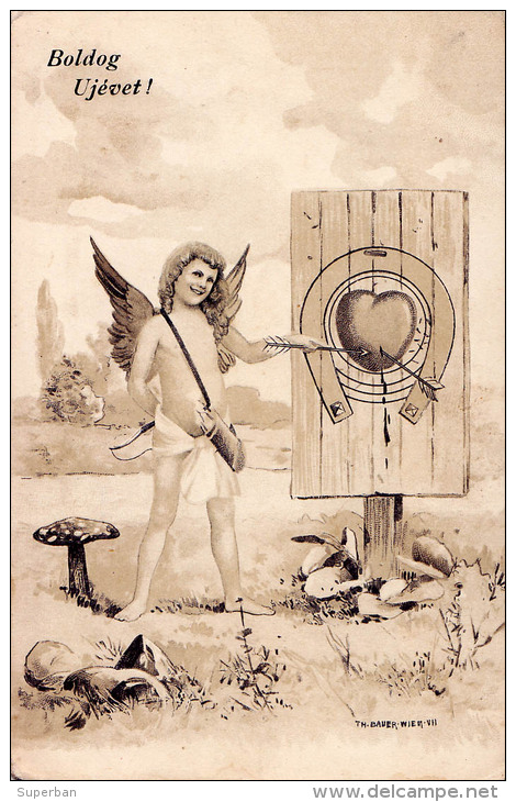 ART NOUVEAU : TIR à L' ARC - CUPIDON / ANGELOT Et CIBLE / FLÈCHES Et CHAMPIGNON - B.K.W.I. / AUSTRIA ~ 1900 (o-992) - Archery