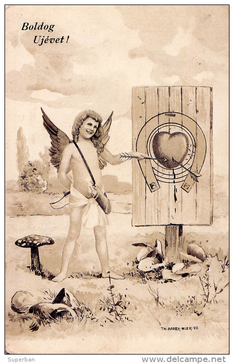 ART NOUVEAU : TIR à L' ARC - CUPIDON / ANGELOT Et CIBLE / FLÈCHES Et CHAMPIGNON - B.K.W.I. / AUSTRIA ~ 1900 (o-992) - Tir à L'Arc