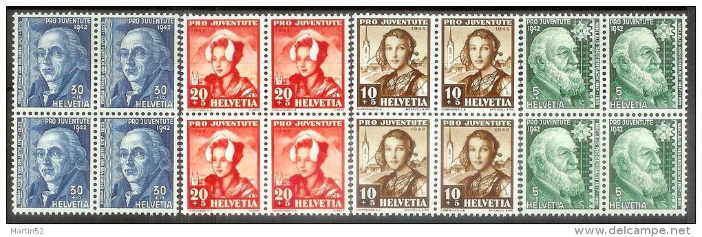 PJ 1942 4er-Blocks ** MNH+*MLH Unter Postpreis -  Sous Faciale  (Zumstein CHF 22.00 - 25%) - Unused Stamps