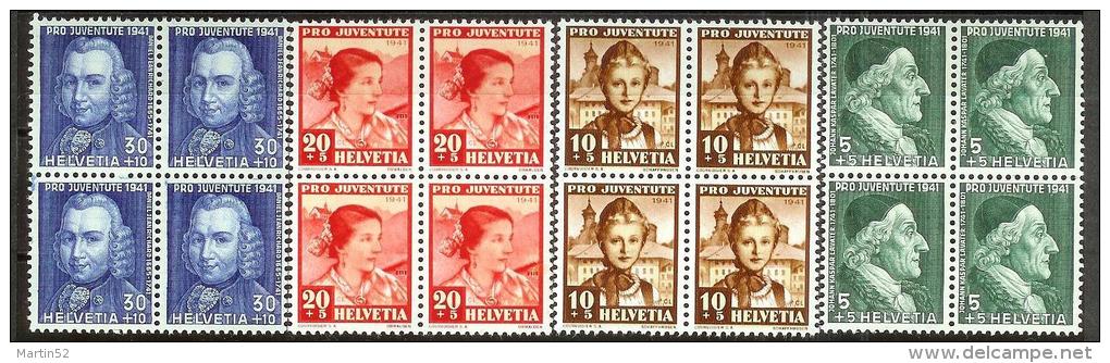 PJ 1941 4er-Blocks ** MNH+*MLH Unter Postpreis -  Sous Faciale  (Zumstein CHF 20.00 - 25%) - Unused Stamps