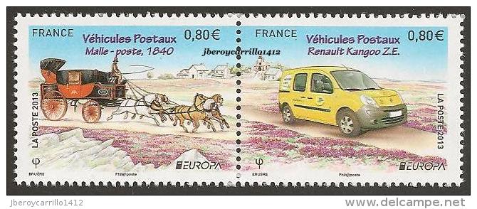 FRANCIA / FRANCE / FRANKREICH  - EUROPA 2013 -TEMA ANUAL " POSTAL VEHICLE"-  SERIE De 2 V  En DIPTICO - 2013