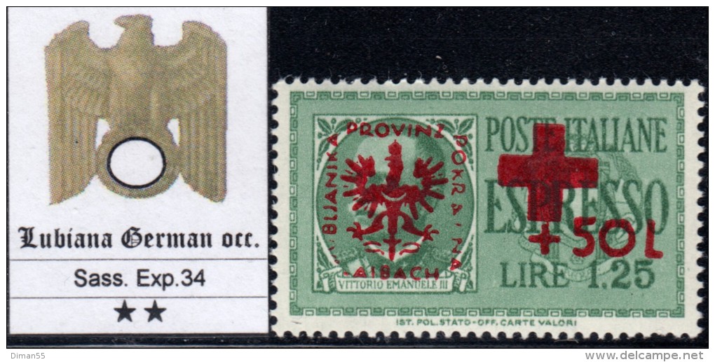 LAIBACH  GERMAN OCC.- DEUTSCHE BESETZUNG Mi 29 - Sass. Exp.3 - Kat. 175 Euro - LUXUS POSTFRISCH - MNH** - Deutsche Bes.: Lubiana