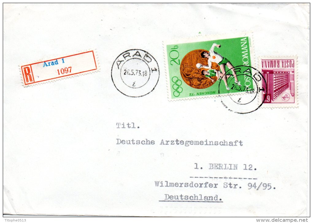 ROUMANIE. N°2721 De 1972 Sur Enveloppe Ayant Circulé. Handball/J.O. De Munich. - Handball