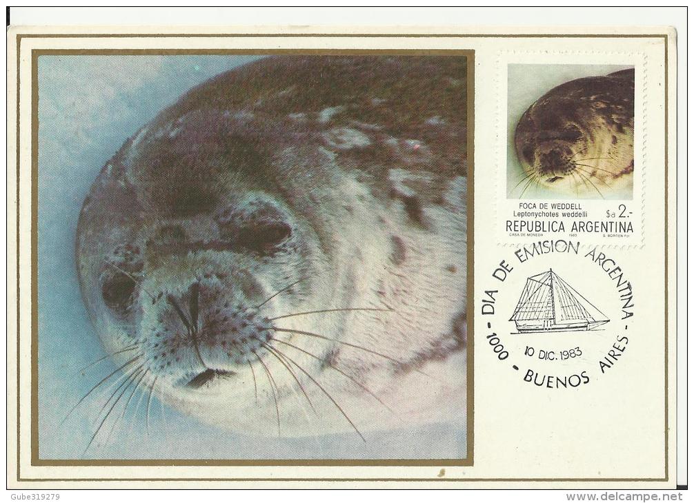 ARGENTINA 1983 – MAXIMUM CARD ANTARTIC F.D, ISSUE FAUNA  – FOCA DE WEDDELL – LEPTONYCHOTES WEDELLI NEW W 1 ST OF 2 $ PO - FDC