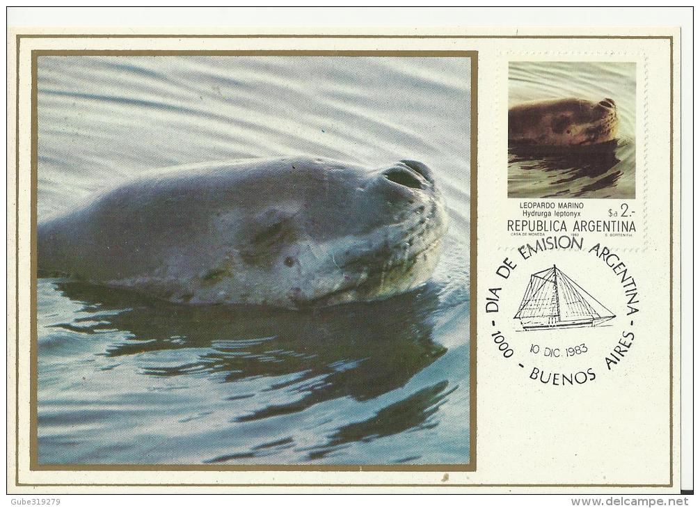 ARGENTINA 1983 – MAXIMUM CARD F.D. ISSUE ANTARTIC FAUNA  – LEOPARDO MARINO – HYDRURGA LEPTONYX NEW W 1 ST OF 2 $ POSTM D - FDC