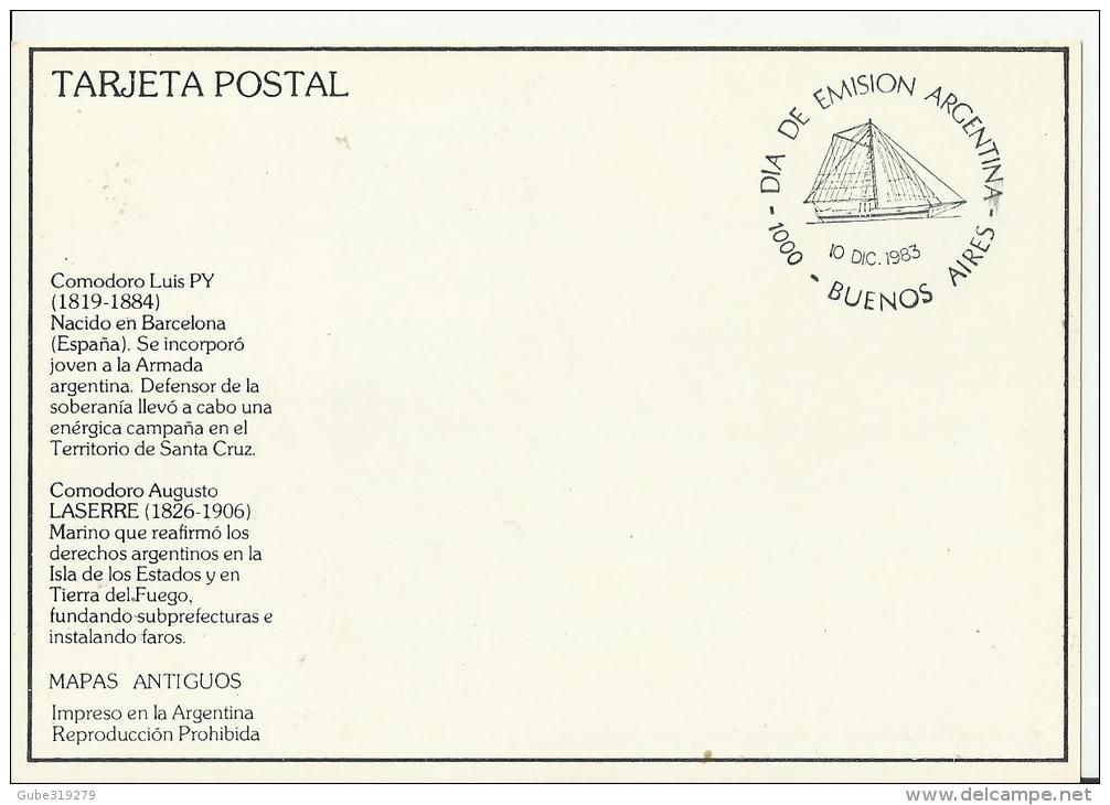 ARGENTINA 1983 – MAXIMUM CARD F.D. ISSUE NAVY OFFICERS – GOVERNORS  COMM. LUIS PY – COMM AUGUSTO LASERRE  NEW W 2 STS EA - FDC