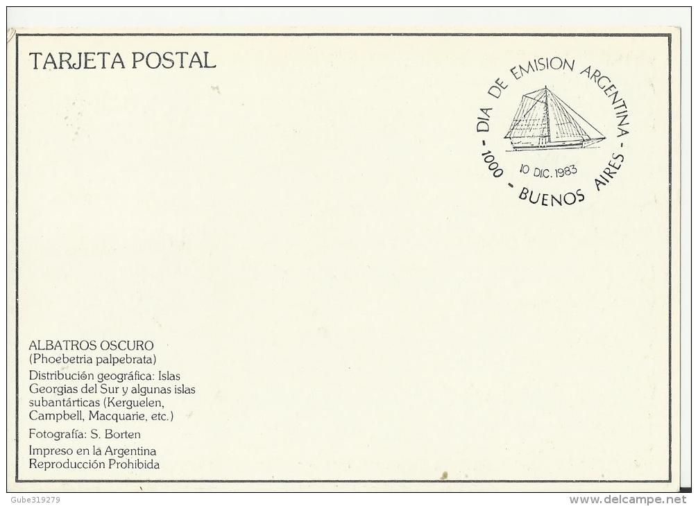 ARGENTINA 1983 – MAXIMUM CARD F.D. ISSUE SUB ANTARTIC FAUNA  – ALBATROS OSCURO  - PHOEBETRIA PALPEBRATA  NEW W 1 ST OF 2 - FDC