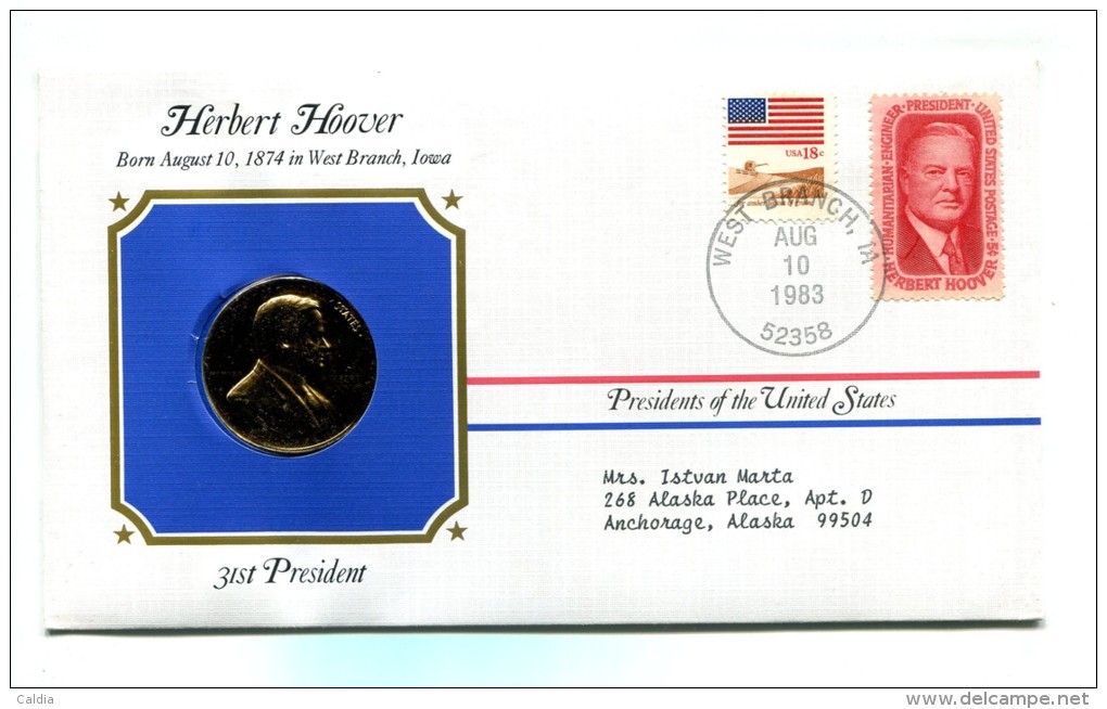 Etats - Unis USA " Presidents Of United States" Gold Plated Medal "" Herbert Hoover "" FDC / BU / UNC - Collections