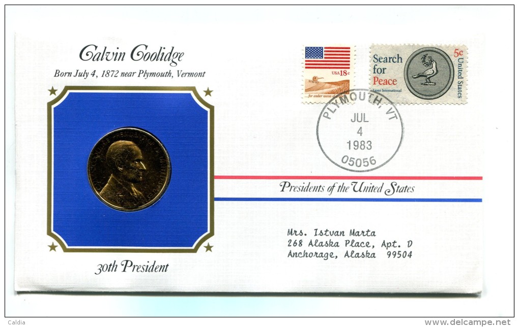 Etats - Unis USA " Presidents Of United States" Gold Plated Medal "" Calvin Coolidge "" FDC / BU / UNC - Collections