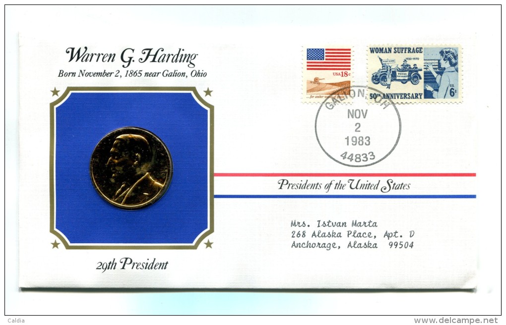 Etats - Unis USA " Presidents Of United States" Gold Plated Medal "" Warren G. Harding "" FDC / BU / UNC - Collections