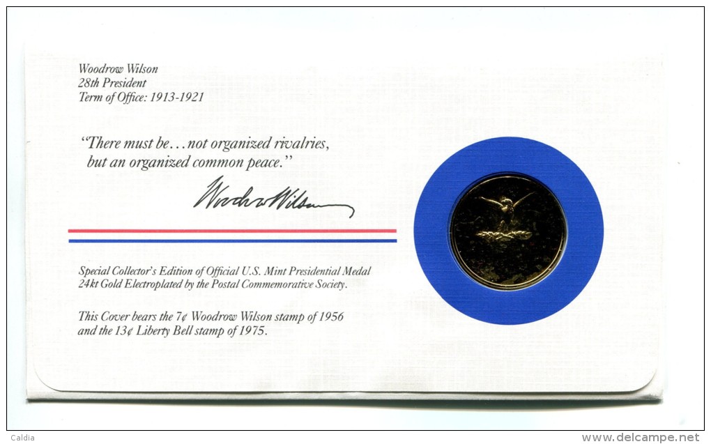 Etats - Unis USA " Presidents Of United States" Gold Plated Medal "" Woodrow Wilson "" FDC / BU / UNC - Collections