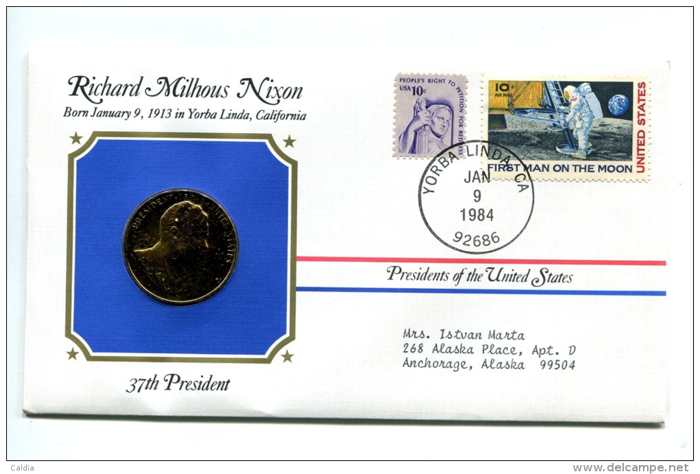 Etats - Unis USA " Presidents Of United States" Gold Plated Medal "" Richard Milhous Nixon "" FDC / BU / UNC - Sammlungen