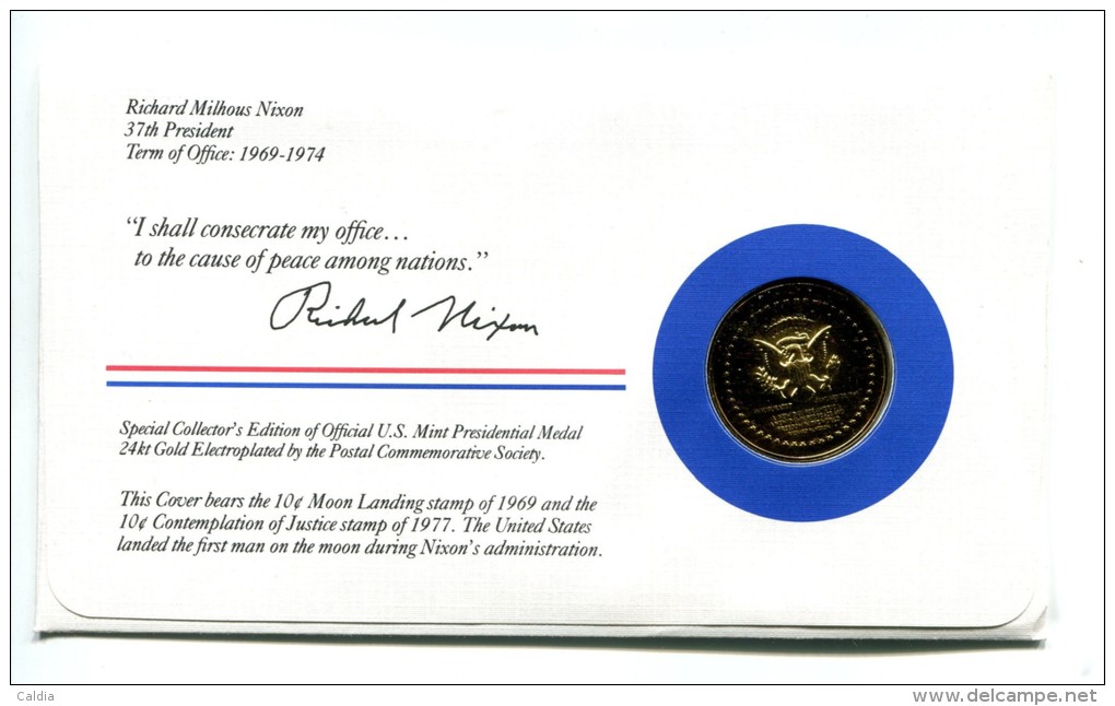 Etats - Unis USA " Presidents Of United States" Gold Plated Medal "" Richard Milhous Nixon "" FDC / BU / UNC - Collections