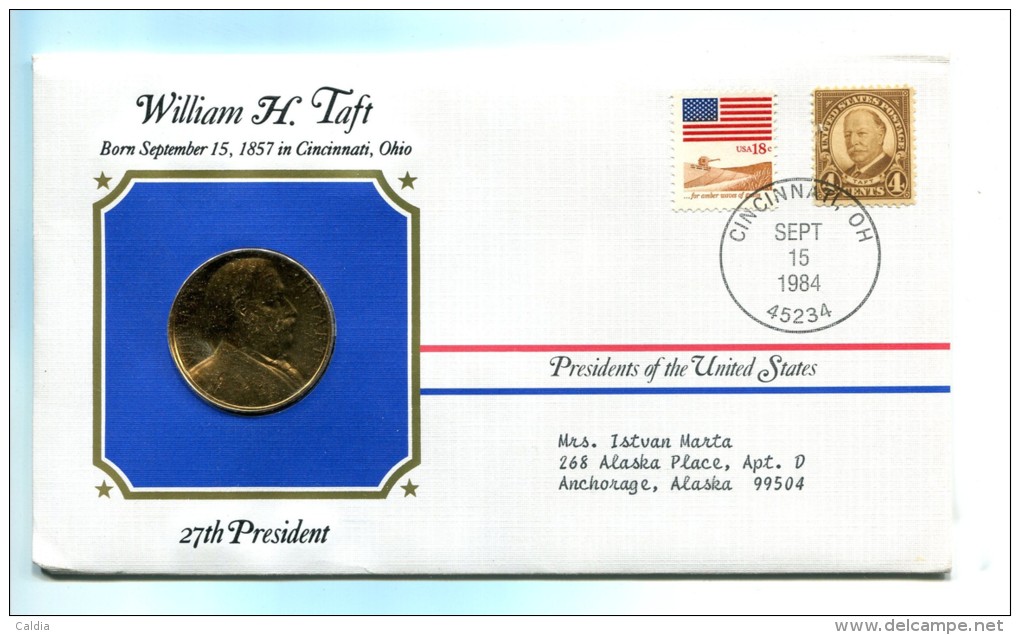 Etats - Unis USA " Presidents Of United States" Gold Plated Medal "" William H. Taft "" FDC / BU / UNC - Collections