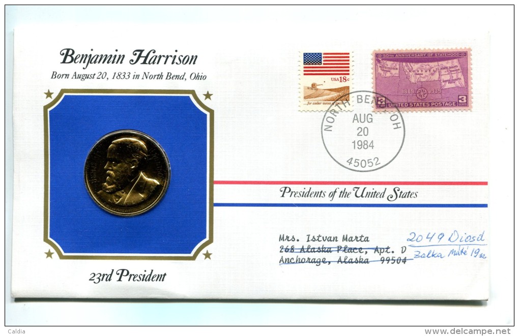 Etats - Unis USA " Presidents Of United States" Gold Plated Medal "" Benjamin Harrison "" FDC / BU / UNC - Collections