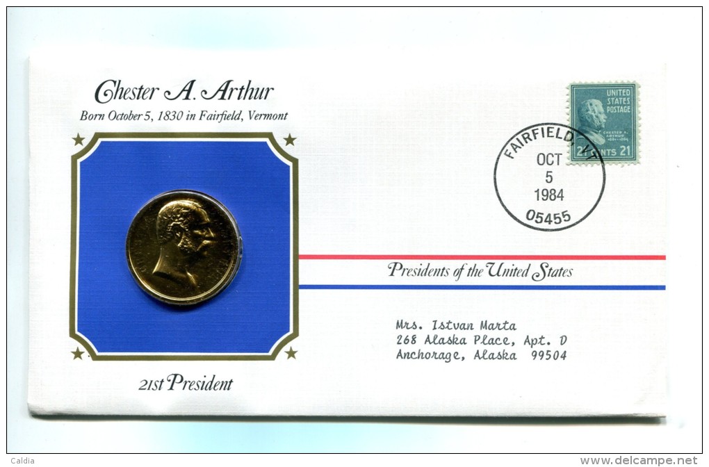 Etats - Unis USA " Presidents Of United States" Gold Plated Medal "" Chester A. Arthur "" FDC / BU / UNC - Collections