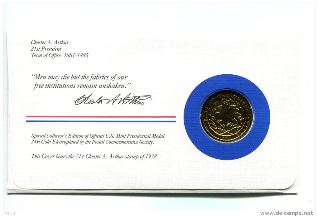 Etats - Unis USA " Presidents Of United States" Gold Plated Medal "" Chester A. Arthur "" FDC / BU / UNC - Sammlungen