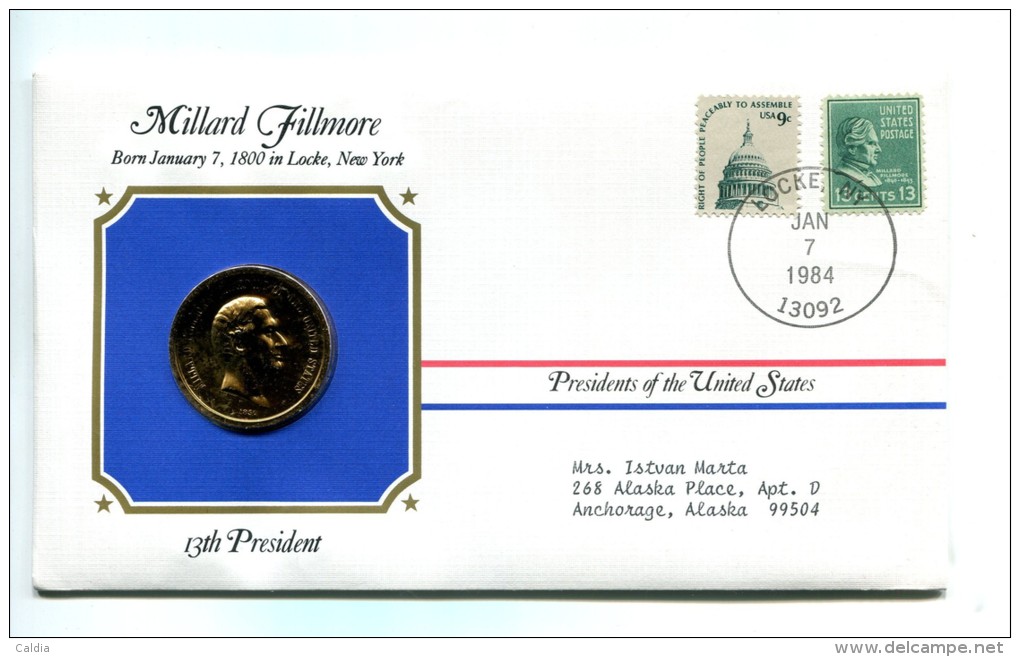 Etats - Unis USA " Presidents Of United States" Gold Plated Medal "" Millard Fillmore "" FDC / BU / UNC - Verzamelingen