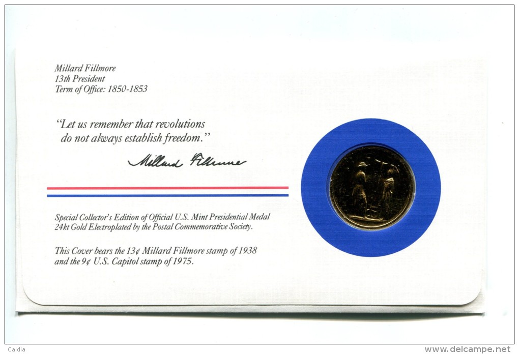 Etats - Unis USA " Presidents Of United States" Gold Plated Medal "" Millard Fillmore "" FDC / BU / UNC - Collections