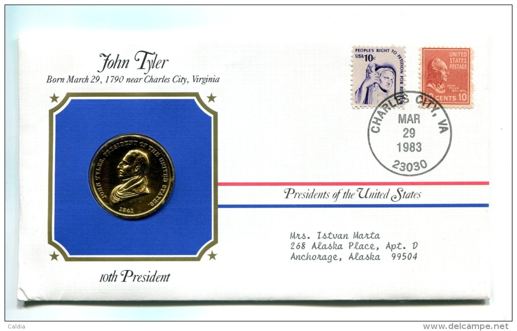 Etats - Unis USA " Presidents Of United States" Gold Plated Medal "" John Tyler "" FDC / BU / UNC - Collections